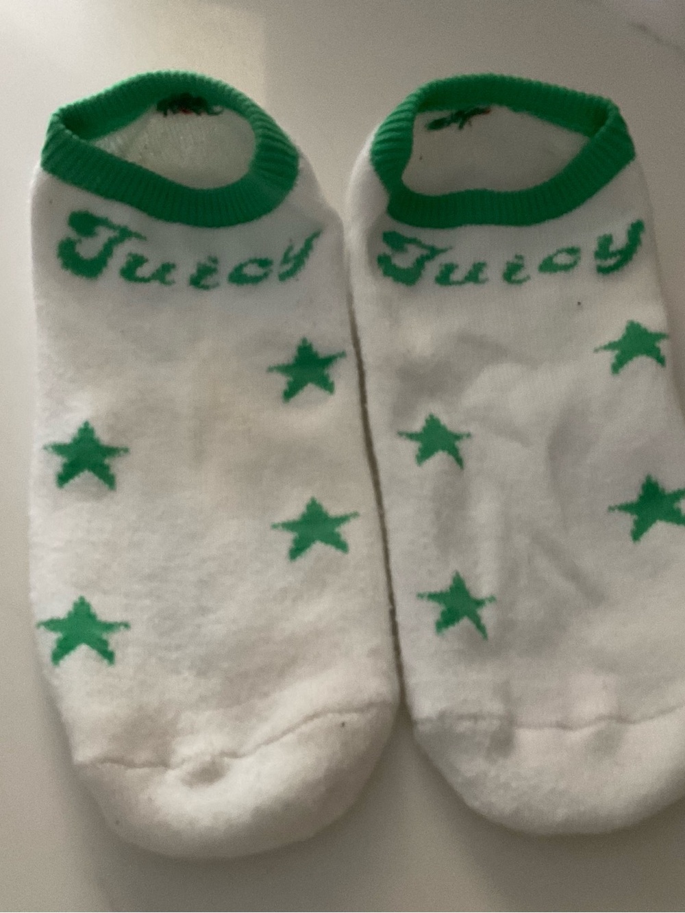 Juicy Couture White No-Show Socks with Green Stars